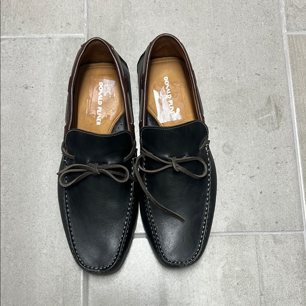 Donald J. Pliner Men's Black Leather Slip-Ons with Brown Accents